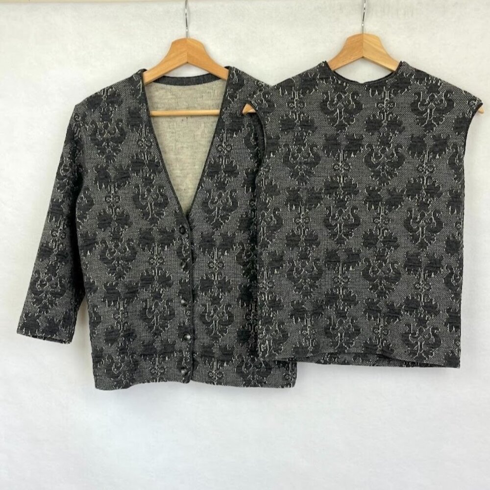 Jantzen Vintage Cardigan And Tank Set Floral Textured Print 50s Grandma Core S